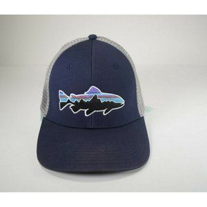 Patagonia Blue Trout Adjustable Trucker Hat Mesh Snapback Good Condition